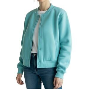 Victoria's Secret Cotton Fleece Snap Bomber Jacket, L